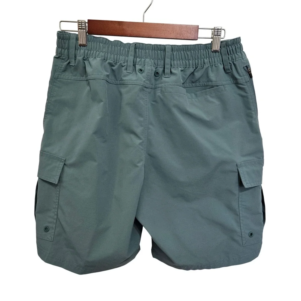 Lands End Mens Blue Gray Cargo Board Shorts Elastic Waist Swim Trunks Size 32-34